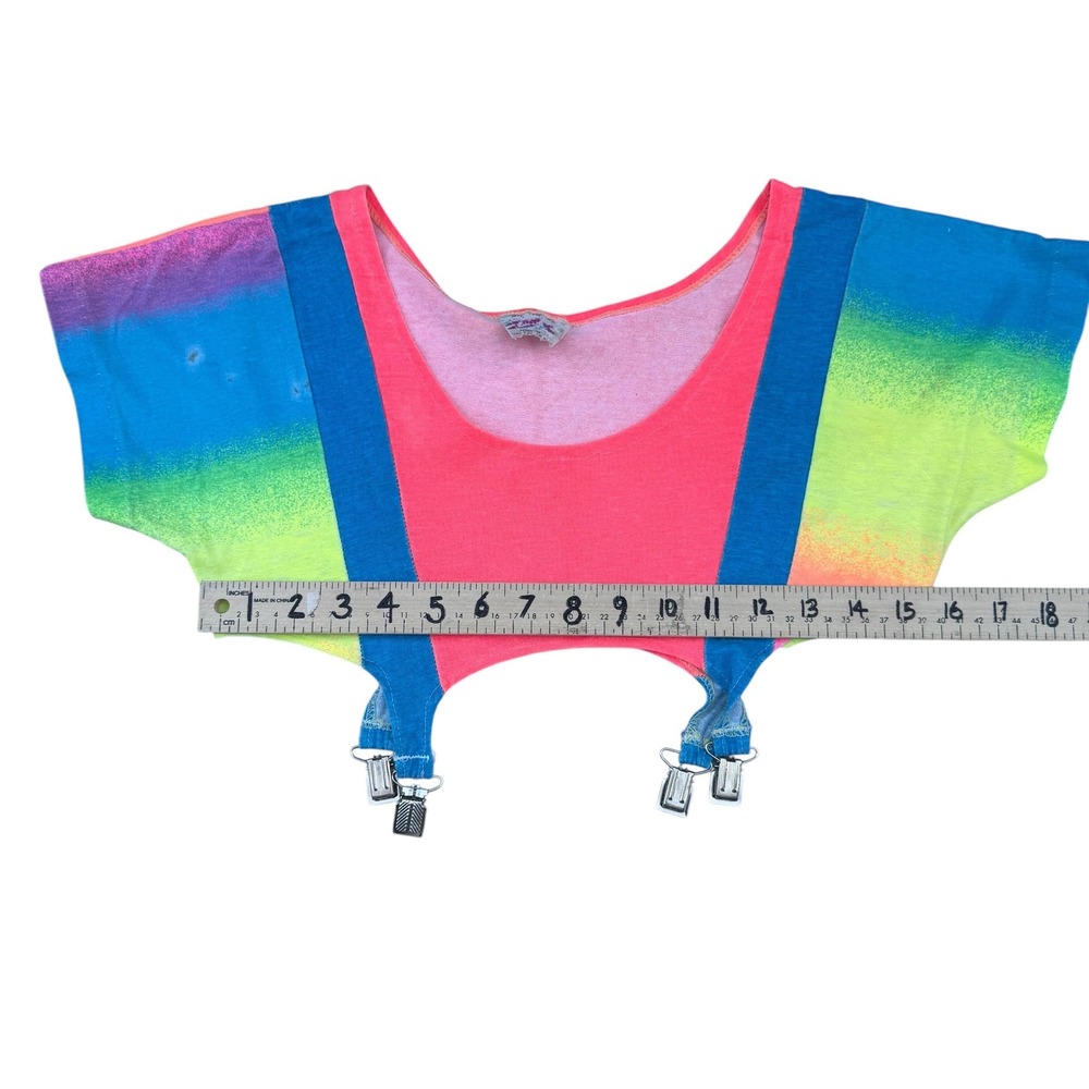Vintage Neon Tie Dye 2Pc Set Suspender Crop Top Harem Pants Dopamine Dressing M - Picture 12 of 16